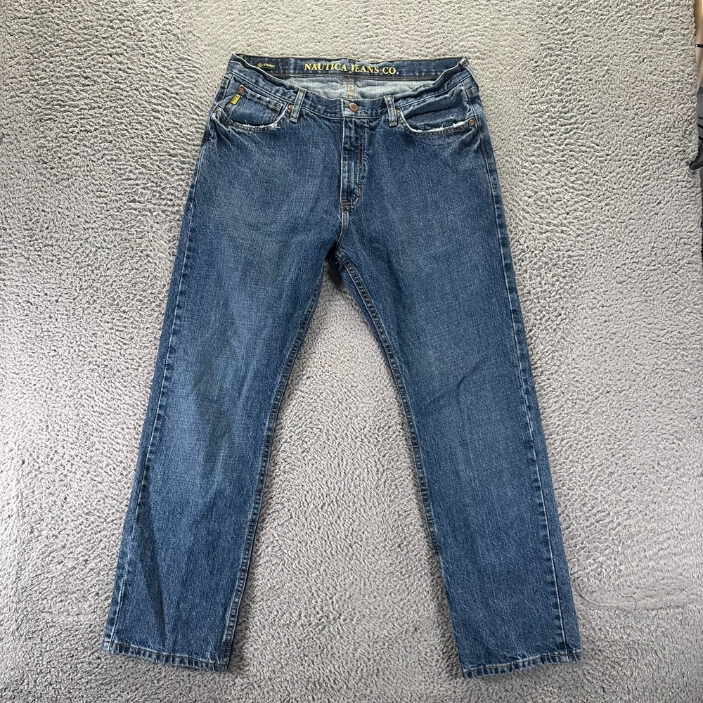 Vintage Nautica Jeans Men's 34x30 Blue Cotton Denim Straight-Leg Workwear Travel
